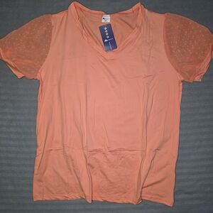 Orange Sheer Sleeve Women's Top